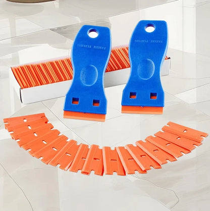 Plastic Razor-Blade Scraper with Ergonomic Handle and Spare Blades