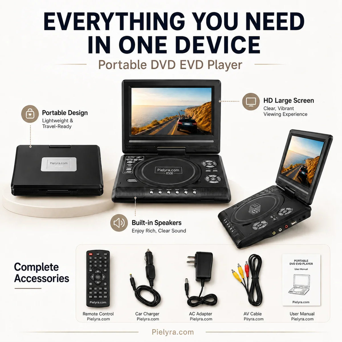 Hands-On 7.8" HD Portable DVD Player – 4+ Hour Rechargeable Battery