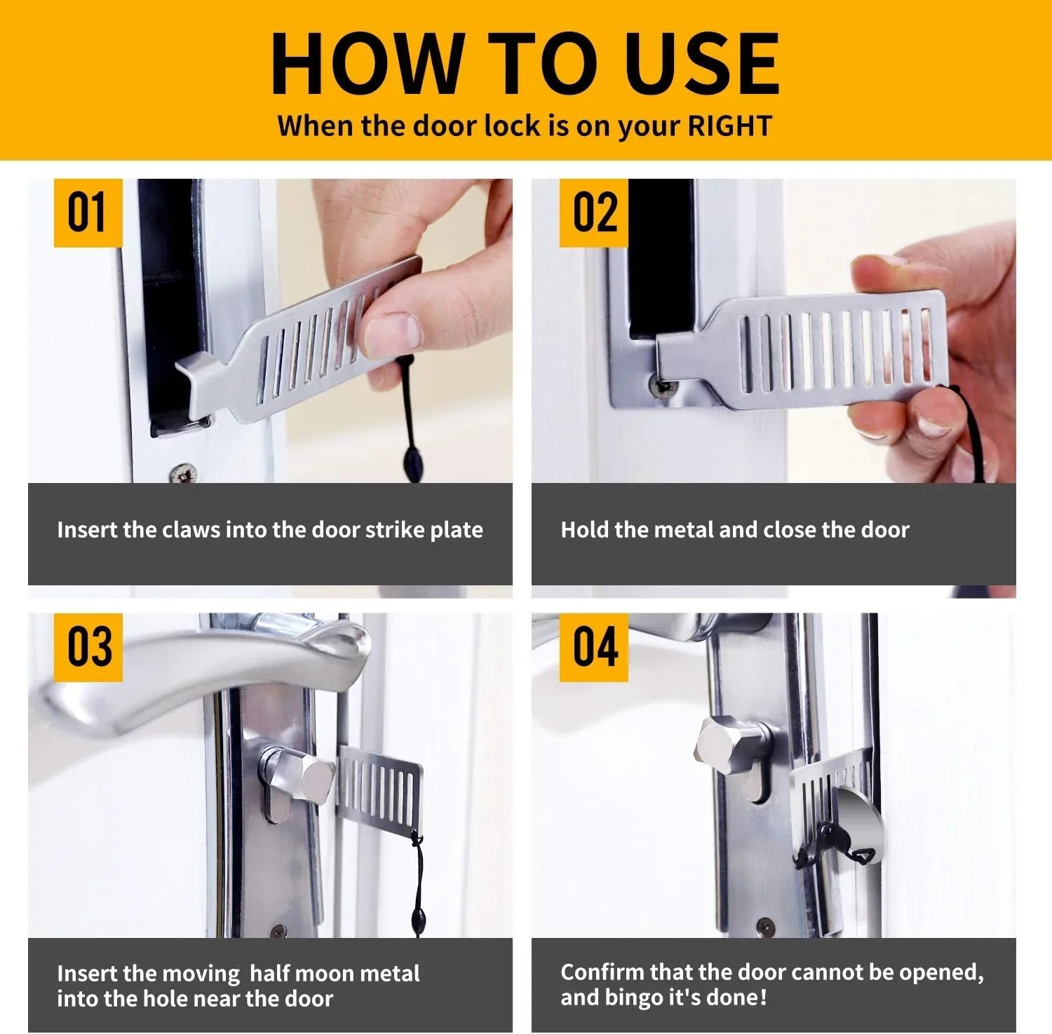 Stainless Steel Portable Door Lock for Added Travel Security