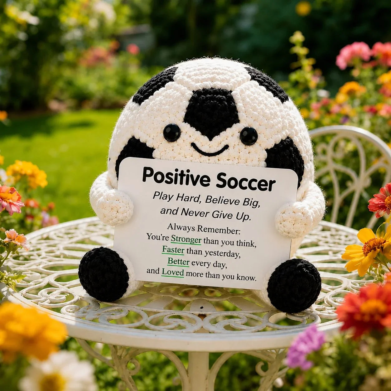 Purpose-Built Positive Soccer Buddy – Handmade Crochet Encouragement