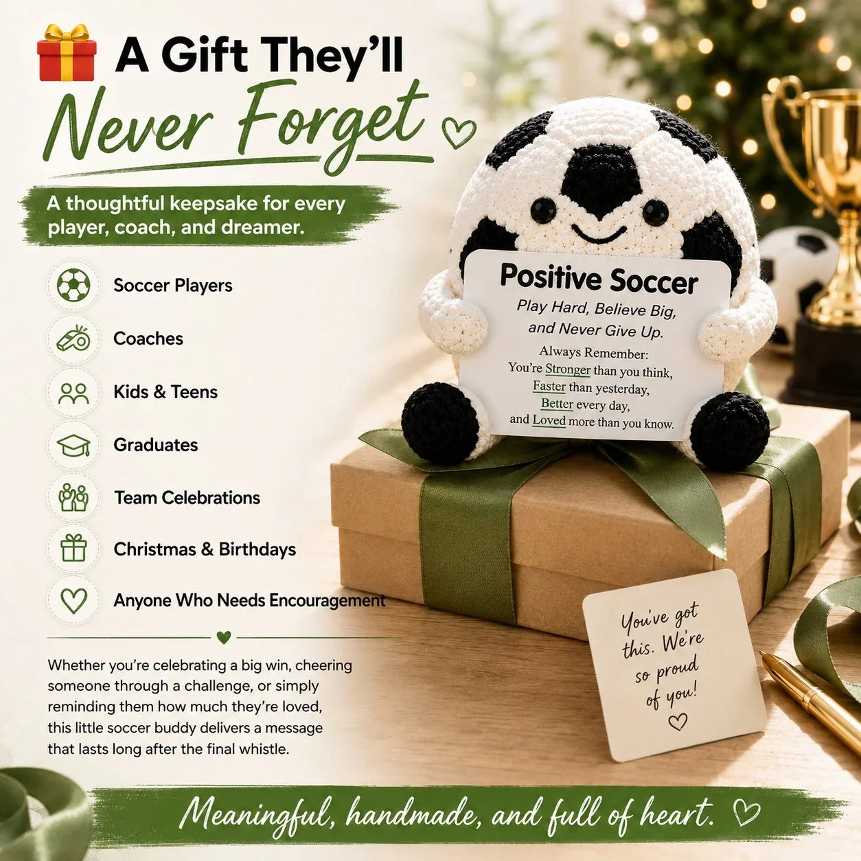 Purpose-Built Positive Soccer Buddy – Handmade Crochet Encouragement