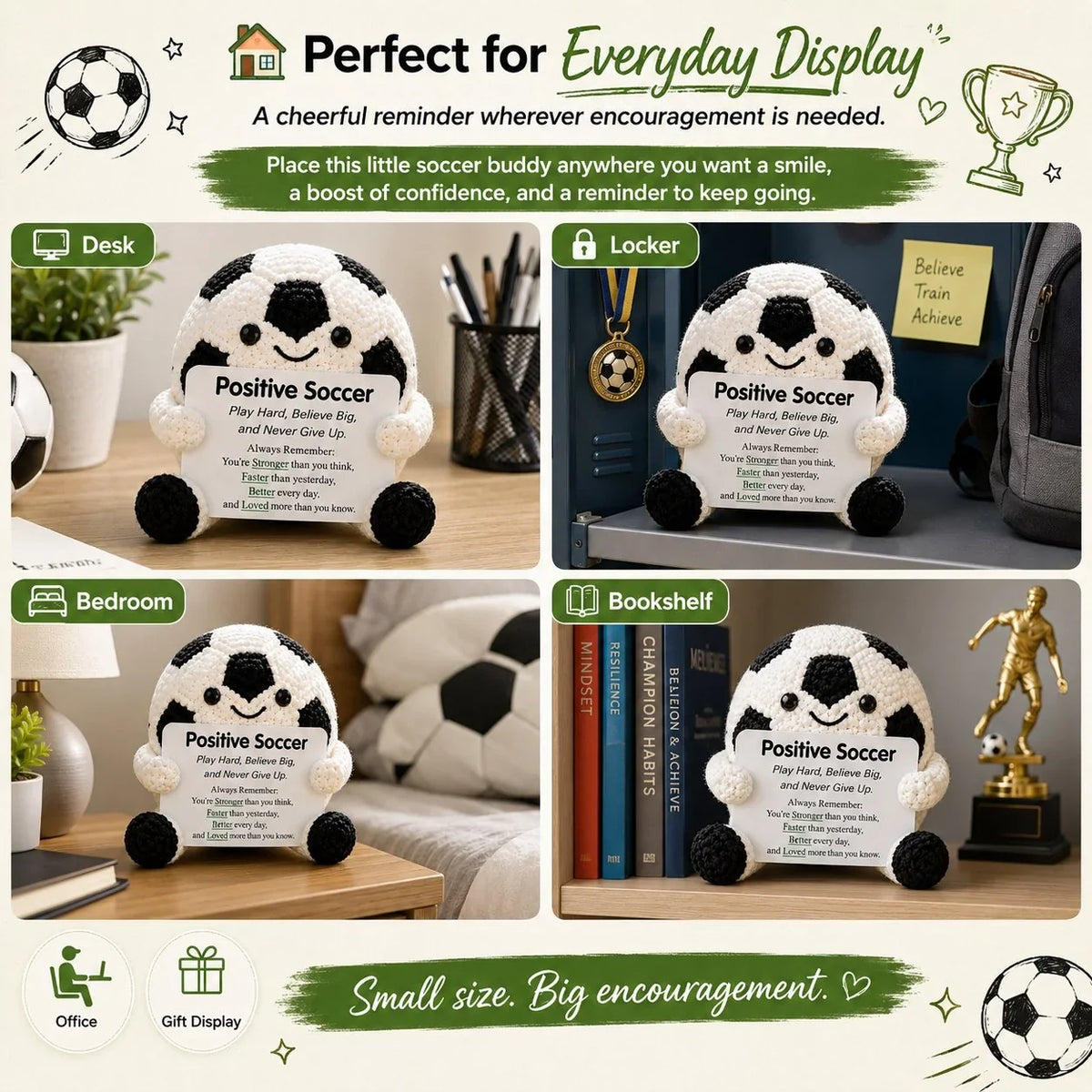 Purpose-Built Positive Soccer Buddy – Handmade Crochet Encouragement