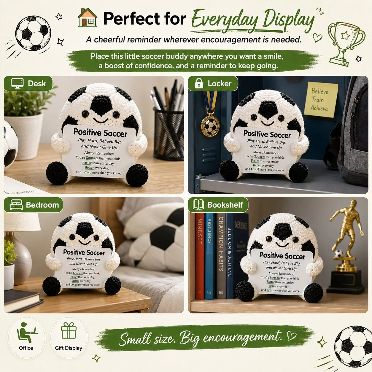 Purpose-Built Positive Soccer Buddy – Handmade Crochet Encouragement