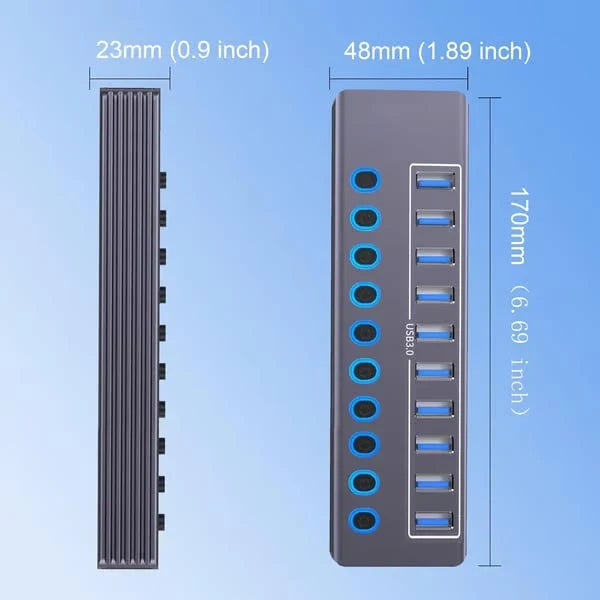 Powered 10-Port USB 3.0 Hub with Individual Switches