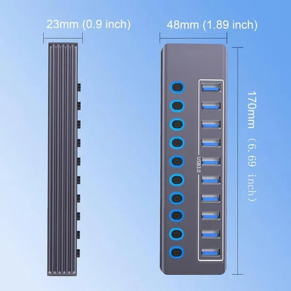 Powered 10-Port USB 3.0 Hub with Individual Switches