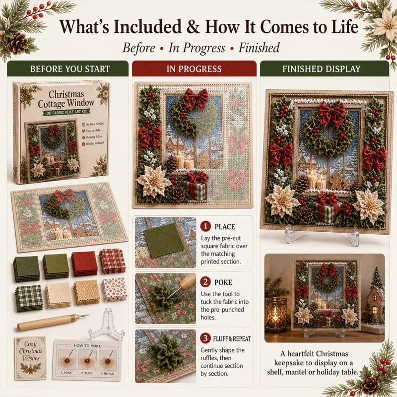 No-Sew Holiday Fabric Poke-Art Set with Pre-Punched Display Board