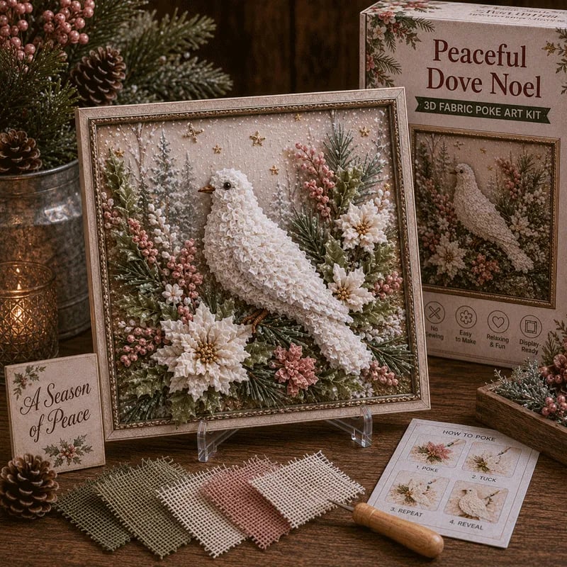No-Sew Holiday Fabric Poke-Art Set with Pre-Punched Display Board