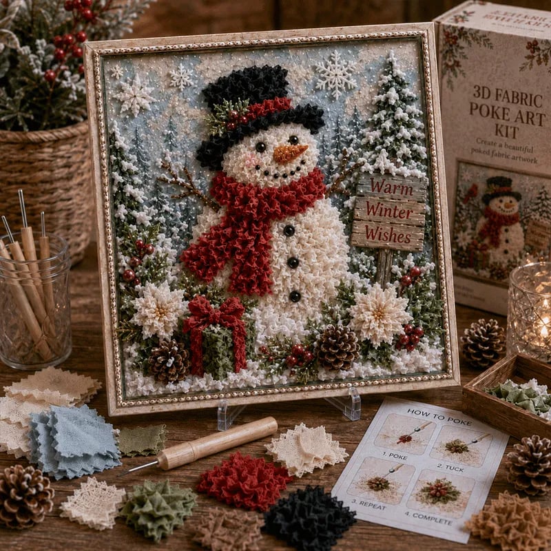 No-Sew Holiday Fabric Poke-Art Set with Pre-Punched Display Board