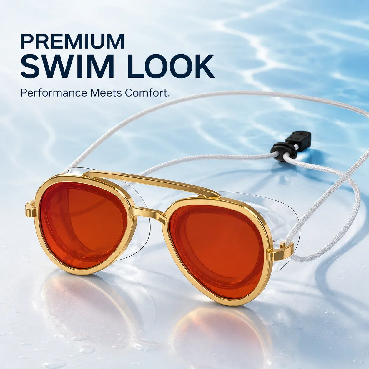 Aviator-Style Wide-View Swim Goggles with Anti-Leak Seal