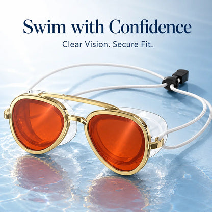 Aviator-Style Wide-View Swim Goggles with Anti-Leak Seal