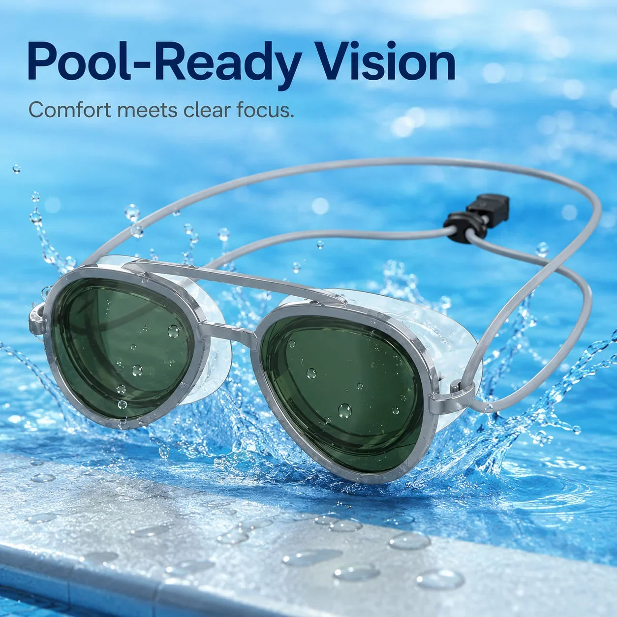 Aviator-Style Wide-View Swim Goggles with Anti-Leak Seal