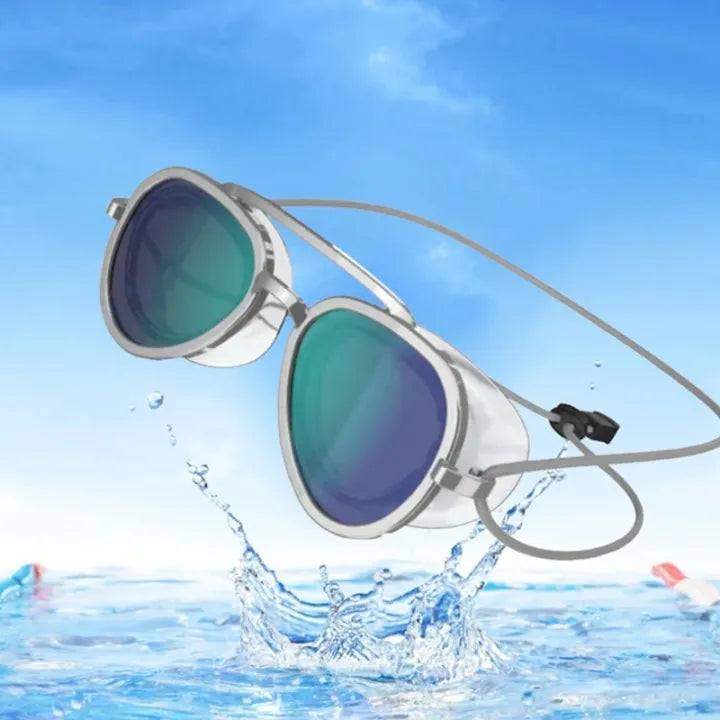 Aviator-Style Wide-View Swim Goggles with Anti-Leak Seal