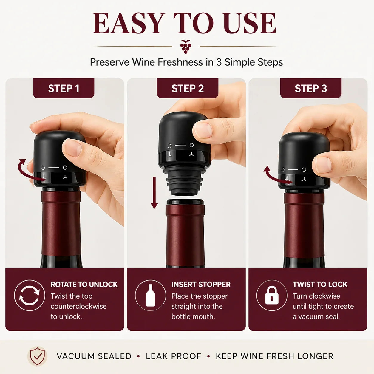 Airtight Vacuum Stopper for Preserving Open Wine