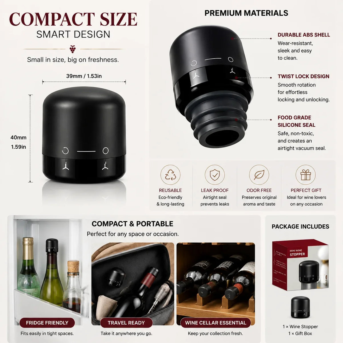 Airtight Vacuum Stopper for Preserving Open Wine