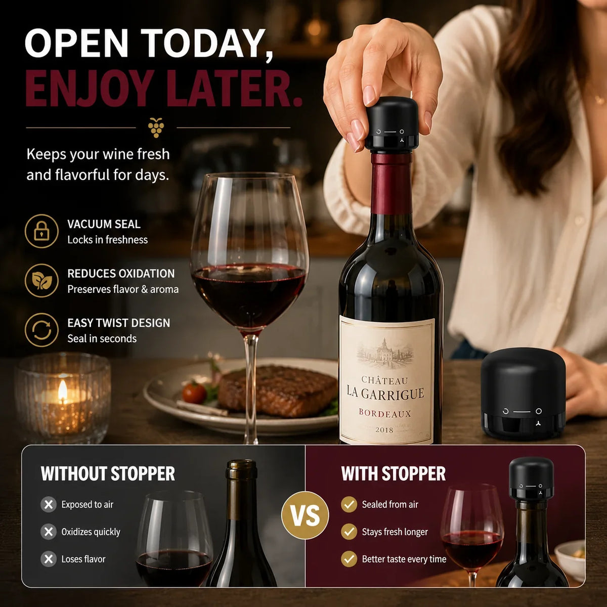 Airtight Vacuum Stopper for Preserving Open Wine