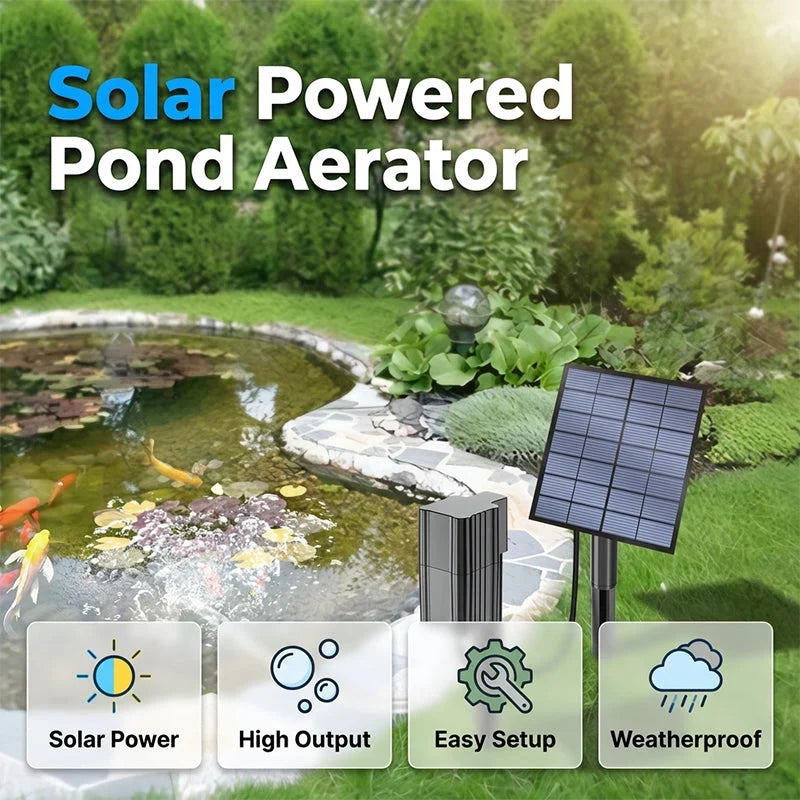 Outdoor Solar Powered Pond Aerator Air Pump – wire- easy