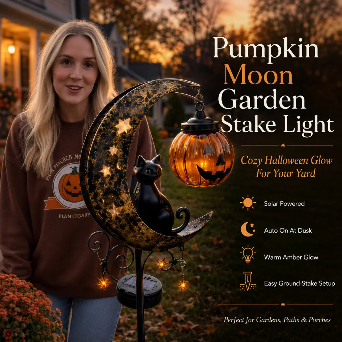 Outdoor Pumpkin Moon Garden Stake Light for Garden Display