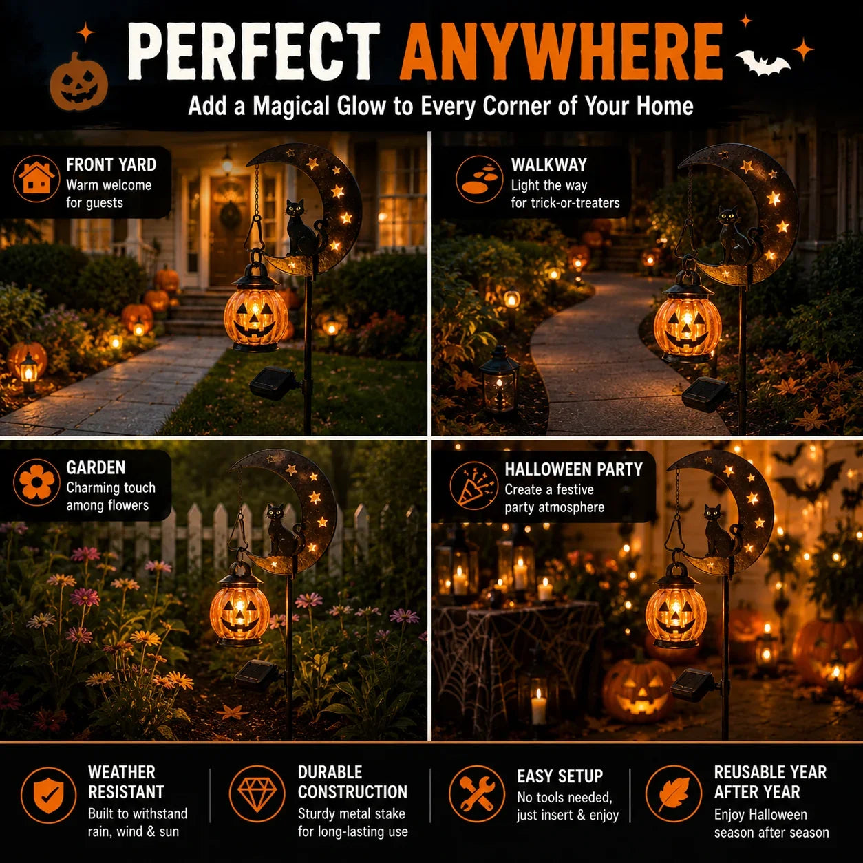 Outdoor Pumpkin Moon Garden Stake Light for Garden Display
