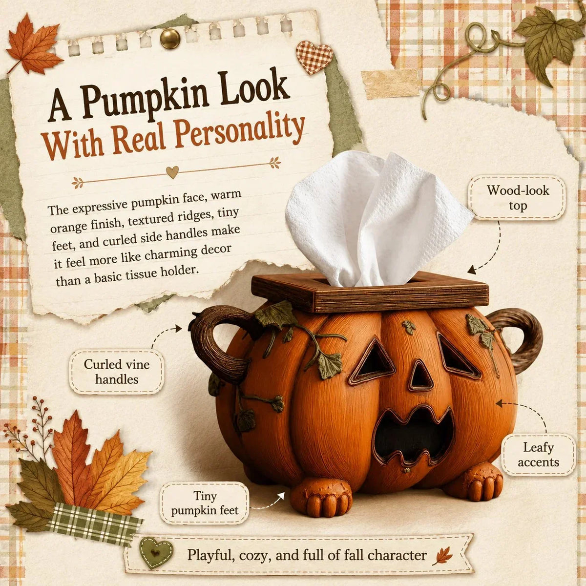 Purpose-Built Pumpkin Tissue Box Cover for Everyday Use