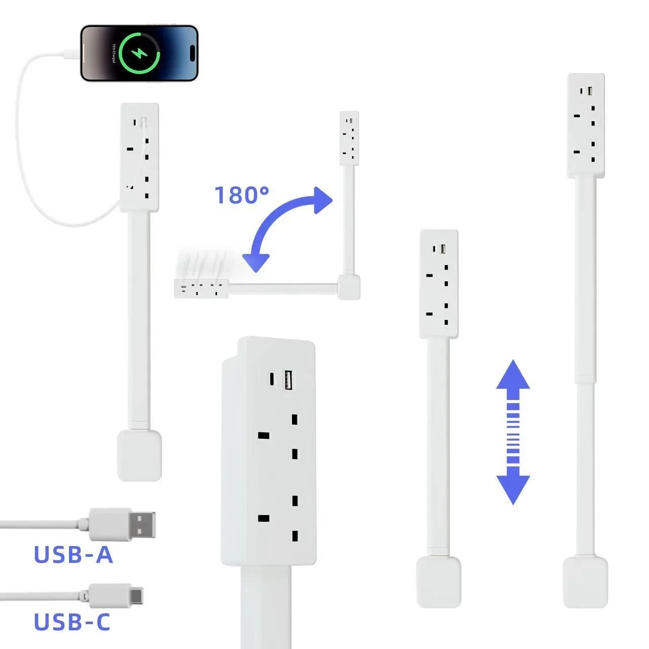 Adjustable Outlet Extender with USB Charging