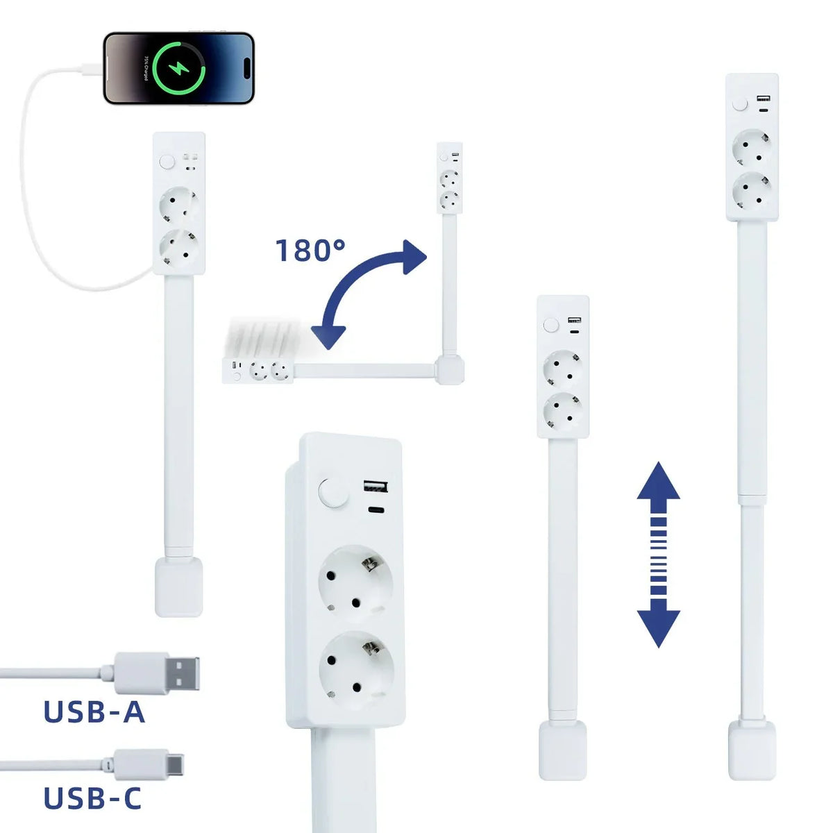 Adjustable Outlet Extender with USB Charging