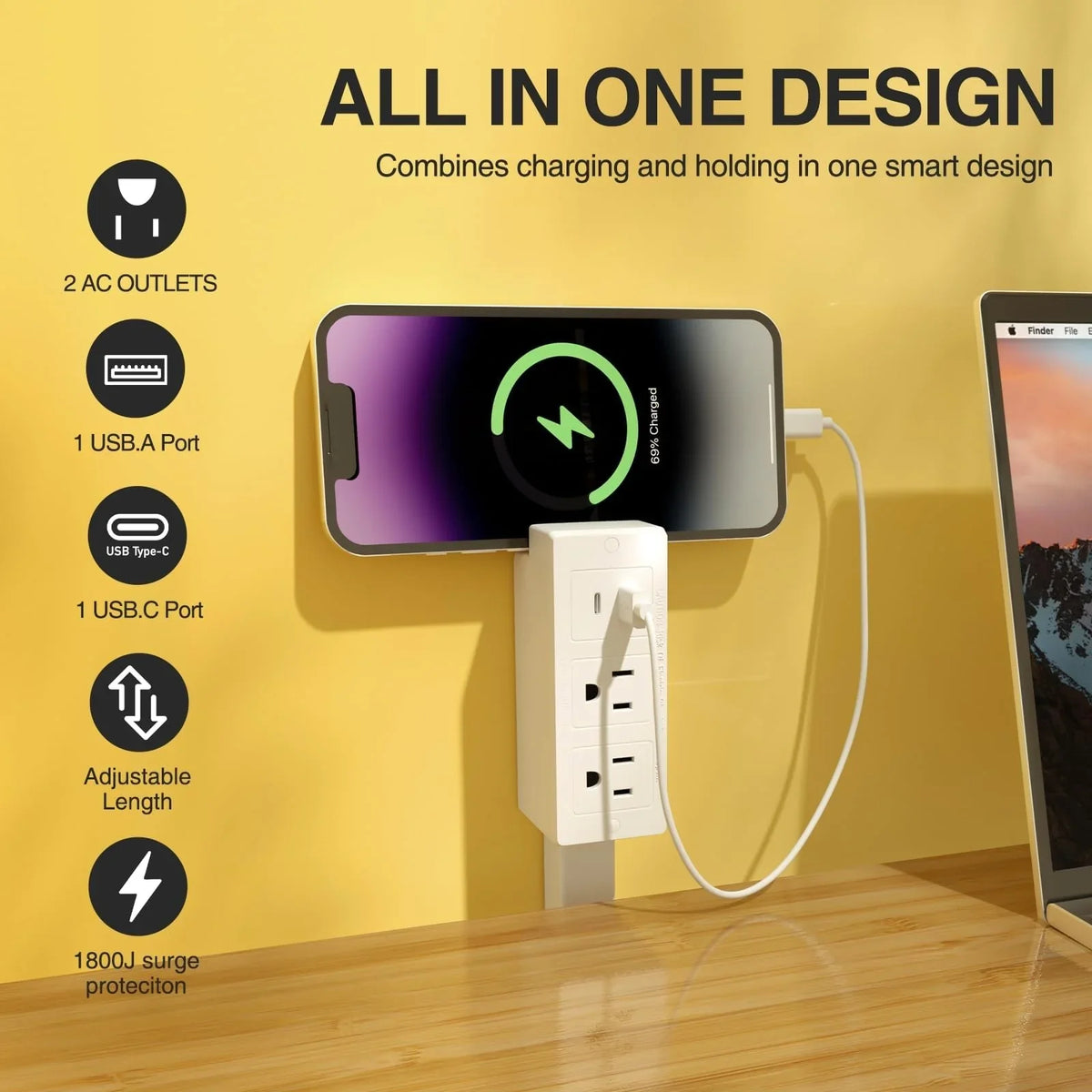 Adjustable Outlet Extender with USB Charging