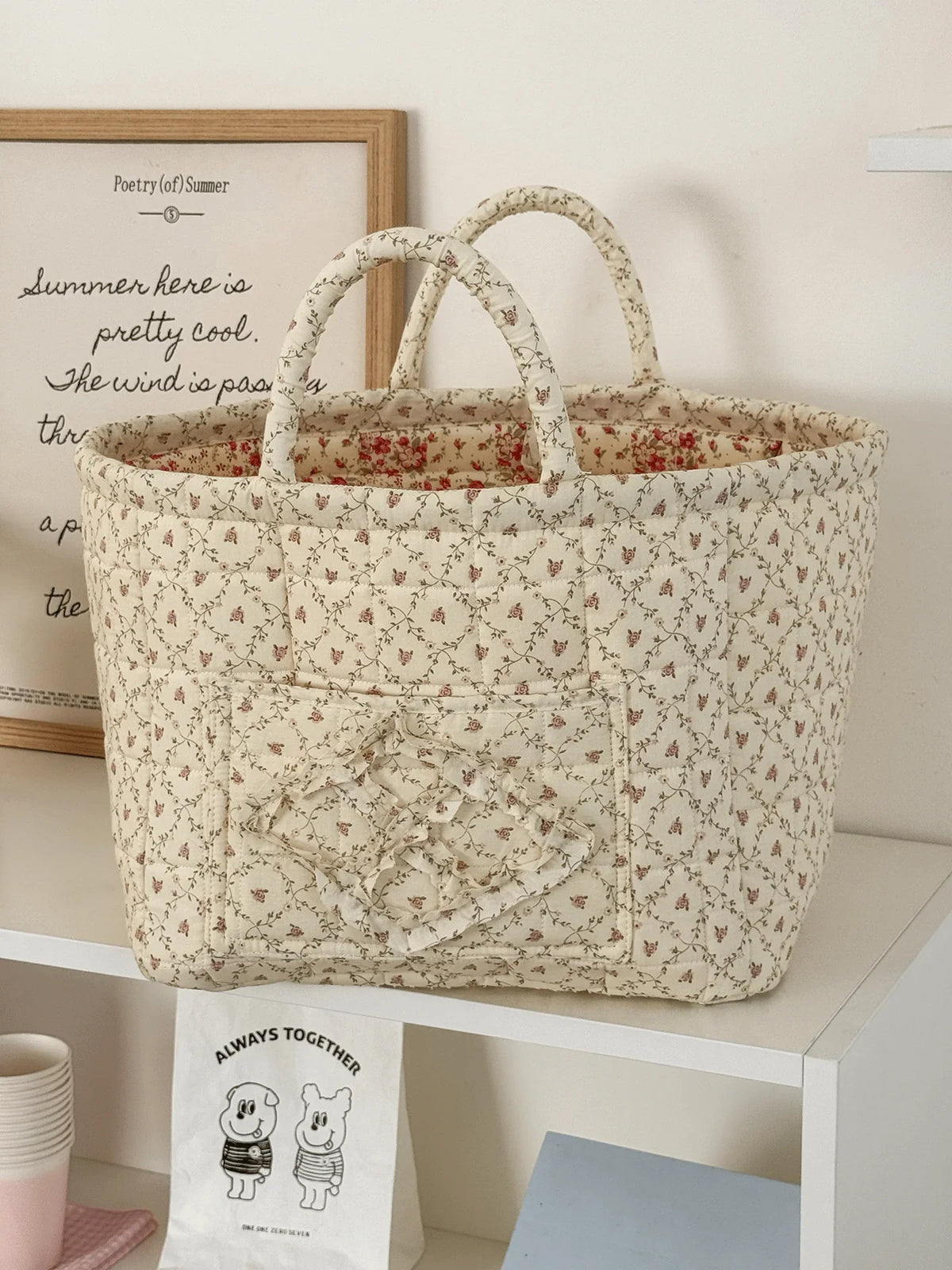 Quilted Carry-All Storage Basket with Handles and Washable Fabric