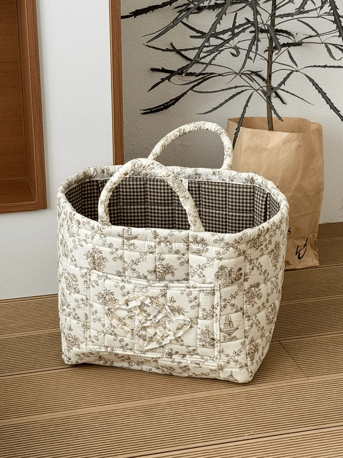 Quilted Carry-All Storage Basket with Handles and Washable Fabric