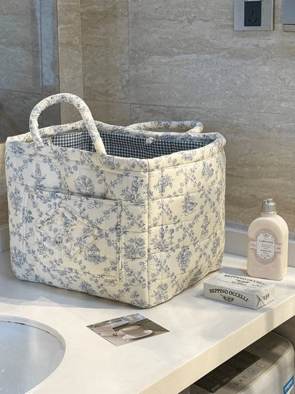Quilted Carry-All Storage Basket with Handles and Washable Fabric