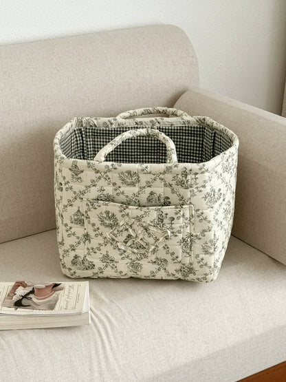 Quilted Carry-All Storage Basket with Handles and Washable Fabric