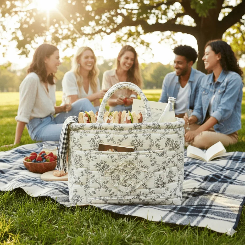 Quilted Carry-All Storage Basket with Handles and Washable Fabric