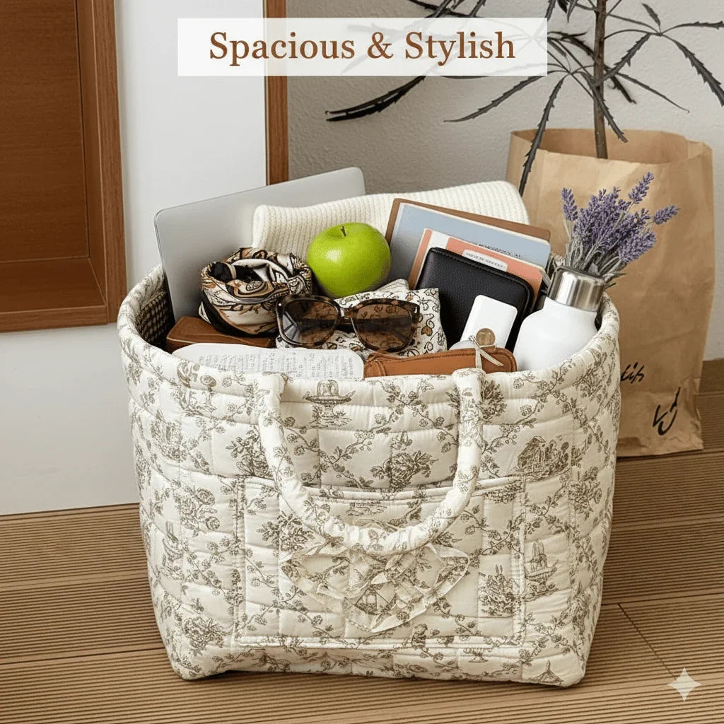 Quilted Carry-All Storage Basket with Handles and Washable Fabric