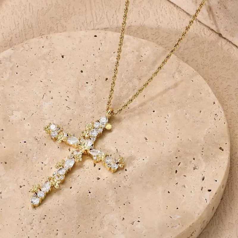 Pet-Friendly Radiant Cross Necklace – Twisted Chain, Petal