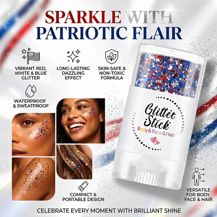 Mess-Free Red, White & Blue Patriotic Glitter Body Stick