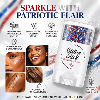 Mess-Free Red, White & Blue Patriotic Glitter Body Stick