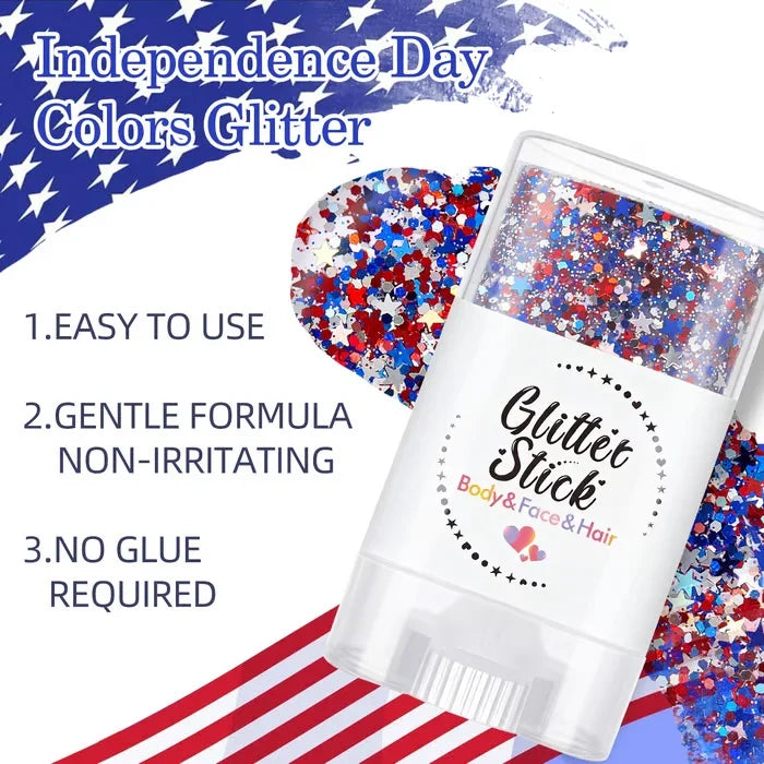 Mess-Free Red, White & Blue Patriotic Glitter Body Stick