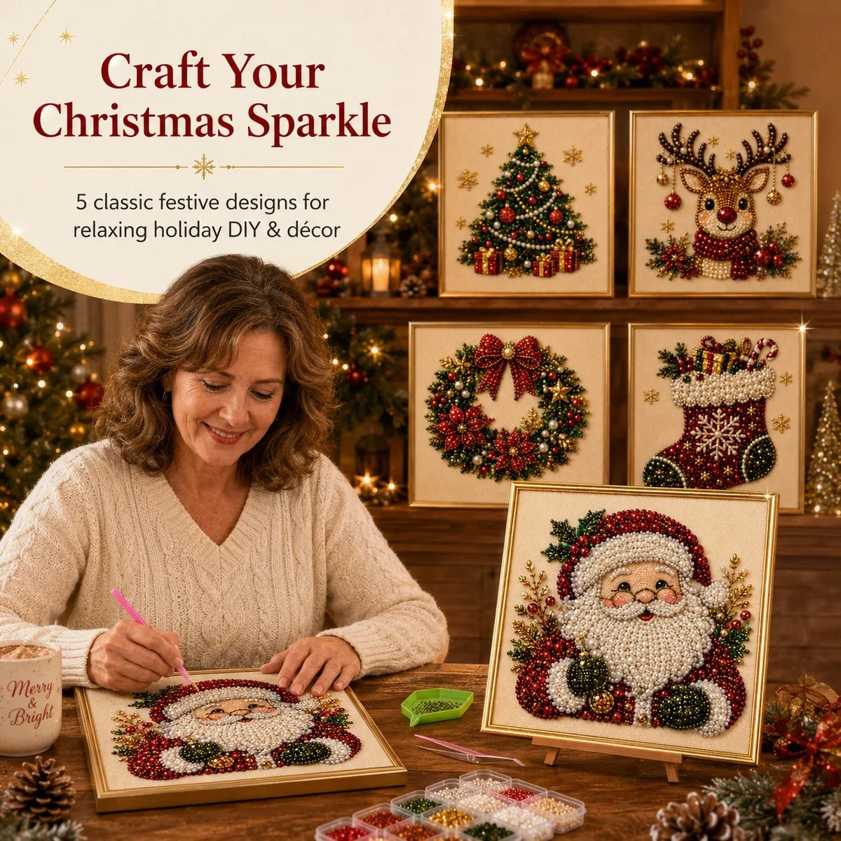 Beginner Christmas Pearl Mosaic Kit for Relaxing Holiday Crafting