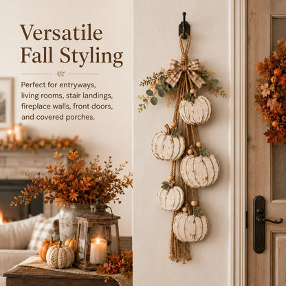 Purpose-Built Rustic White Pumpkin Hanging Swag – 5-Pumpkin Fall Wall