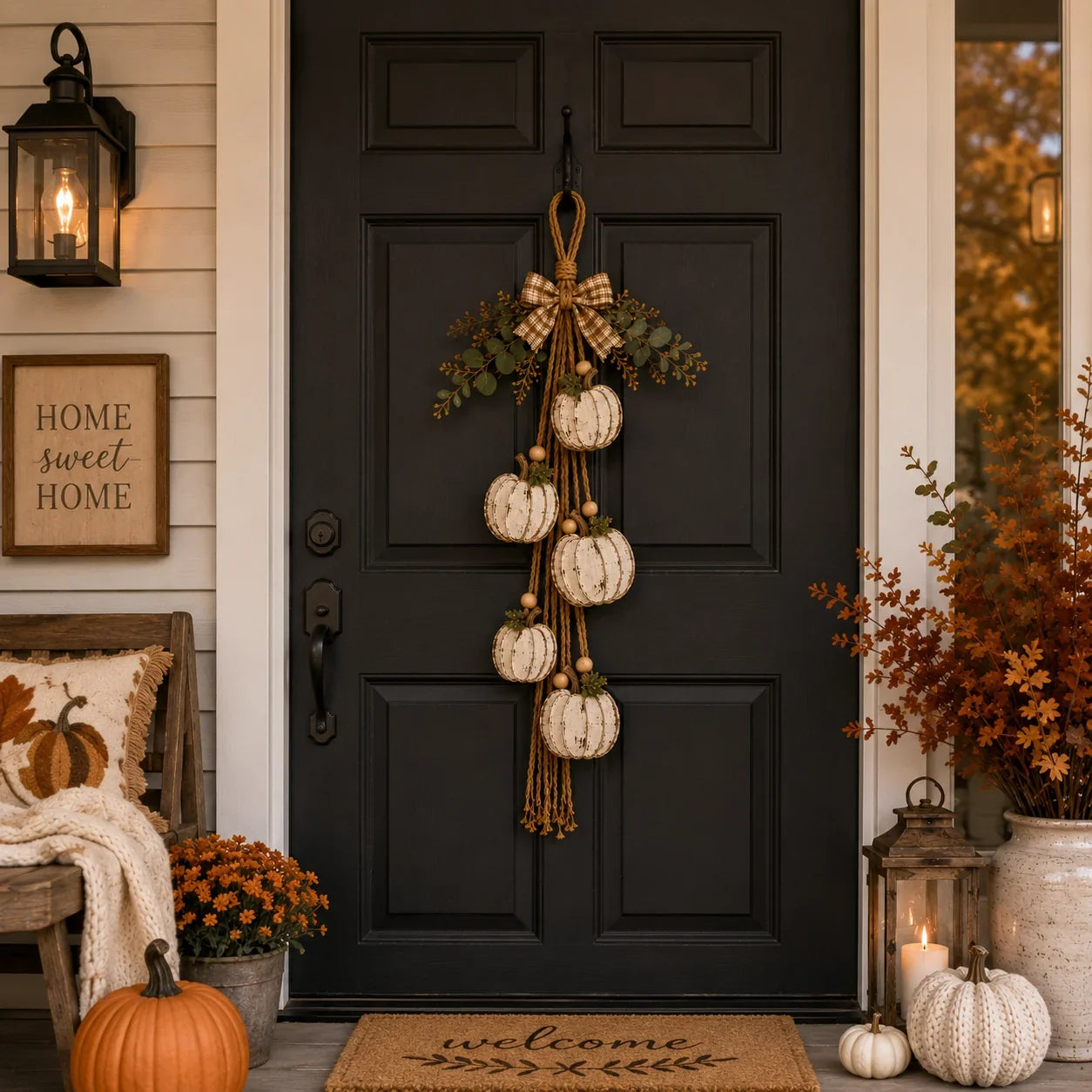 Purpose-Built Rustic White Pumpkin Hanging Swag – 5-Pumpkin Fall Wall