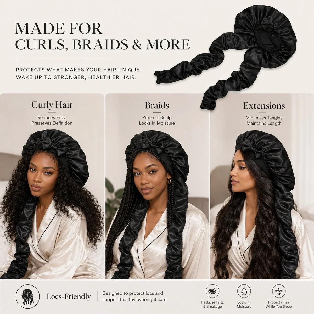 Purpose-Built Silk Bonnet for Long Curly Hair for Everyday Use
