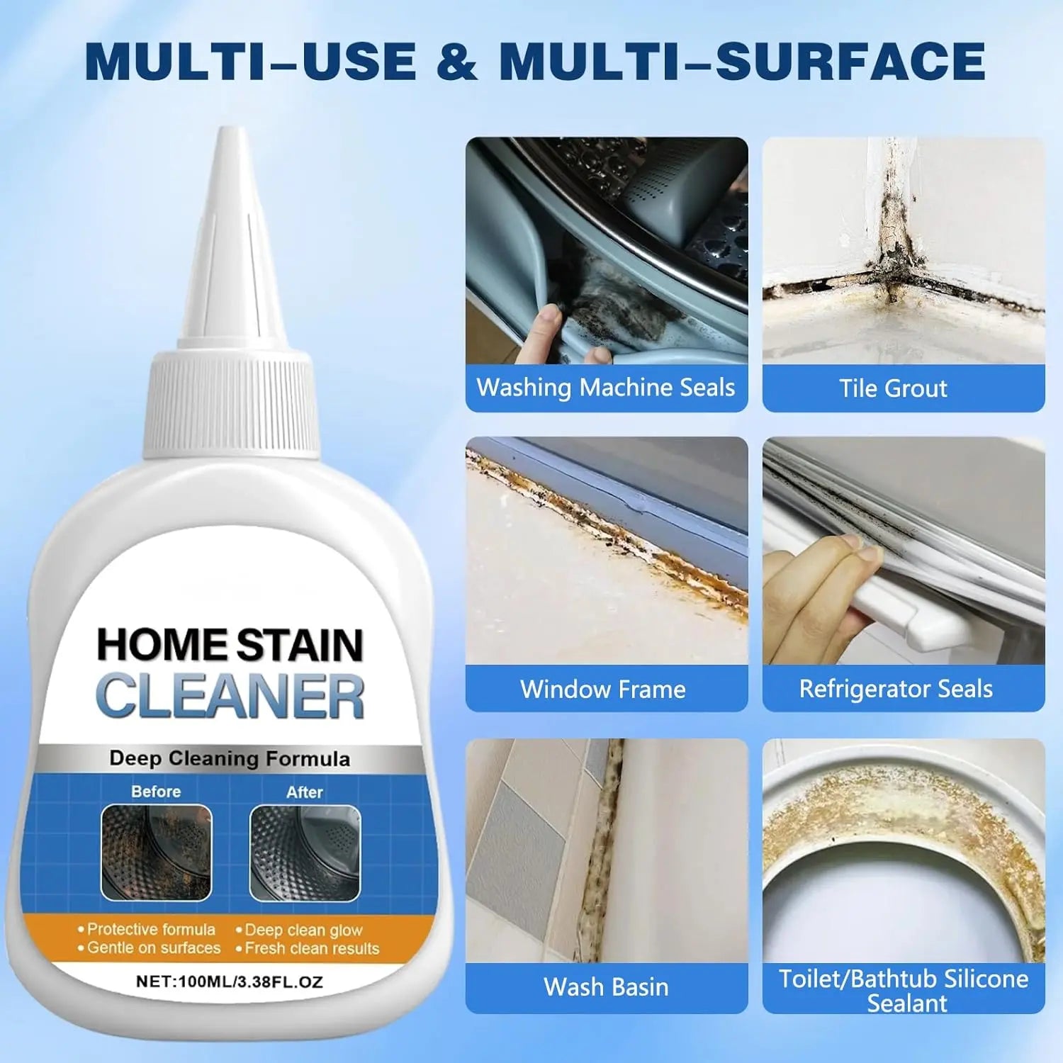 Mildew Stain Remover Gel with Scrub Brush for Seals and Grout