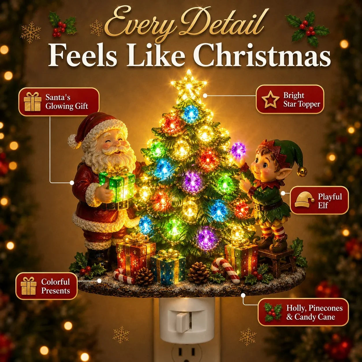Decorative Jeweled Tree Plug-In Night Light for Focused Lighting