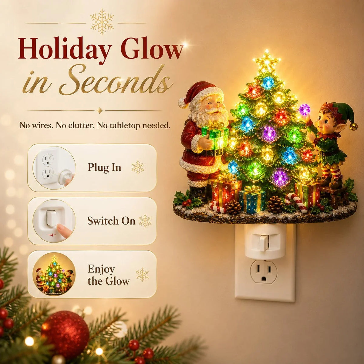 Decorative Jeweled Tree Plug-In Night Light for Focused Lighting