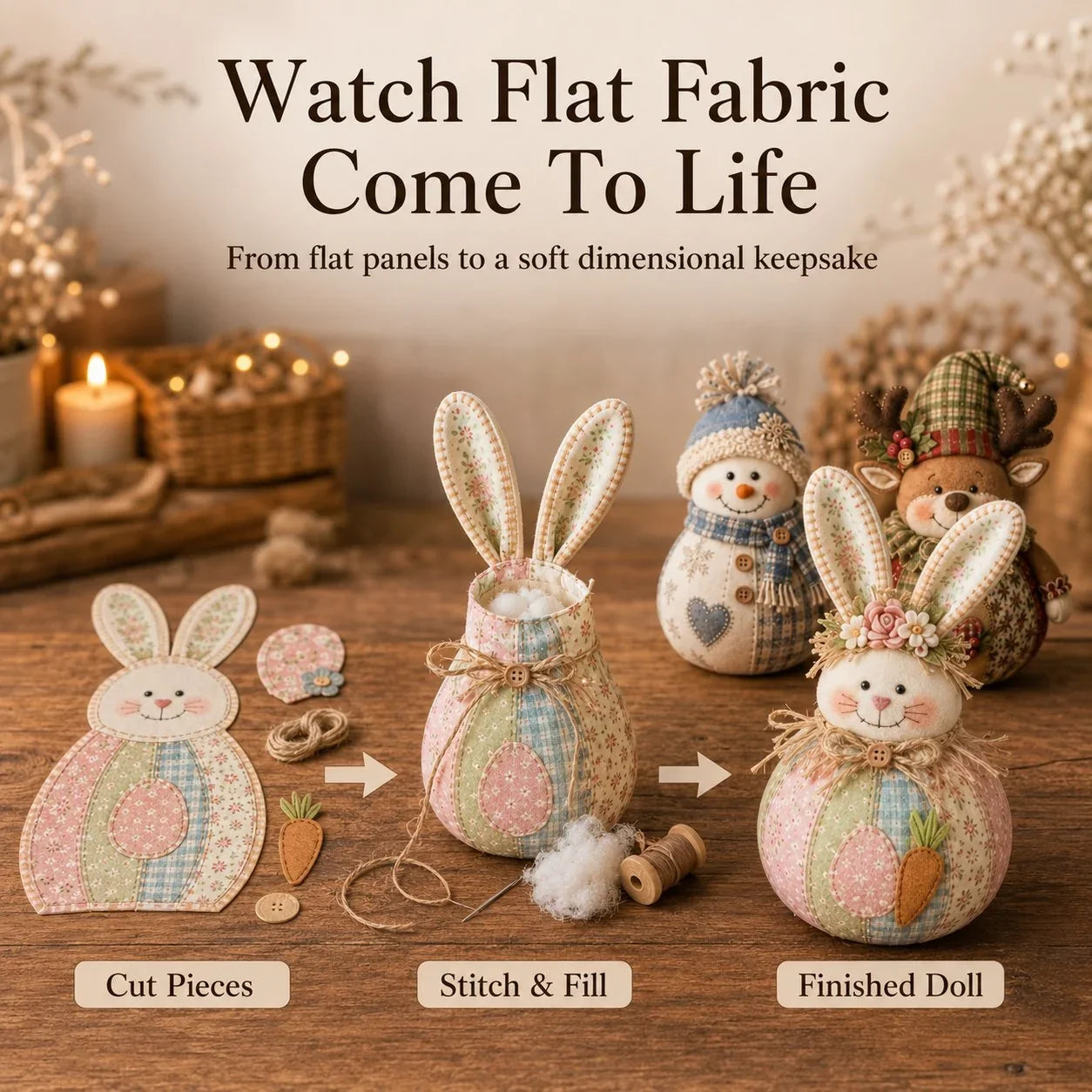Hands-On DIY Patchwork Fabric Character Doll Kit for Creative Play