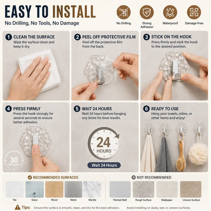 Space-Saving Self-Adhesive Waterproof Wall Hooks – No Drill Heavy
