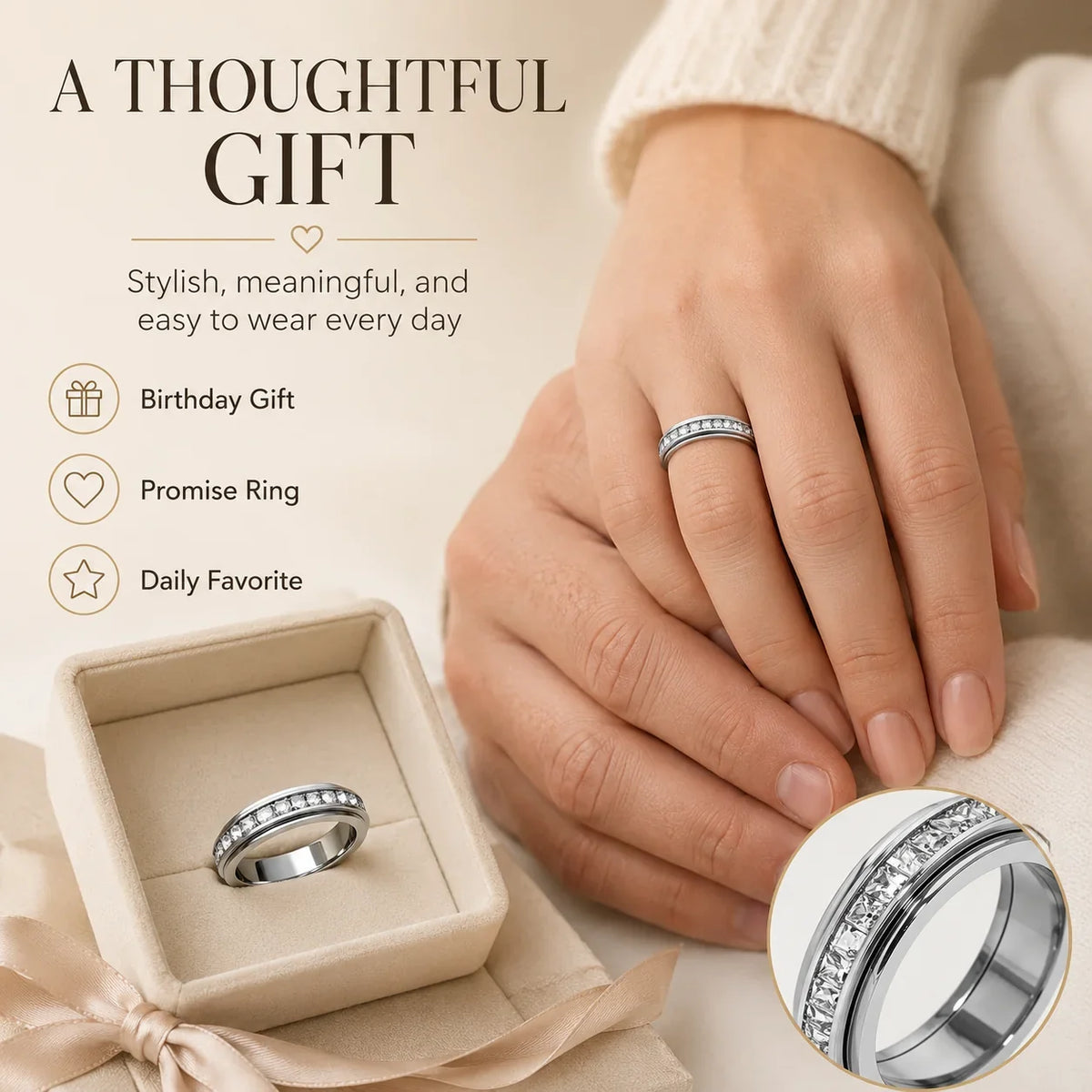 Distinctive September Laurel Anxiety Rings for Women and men Titanium