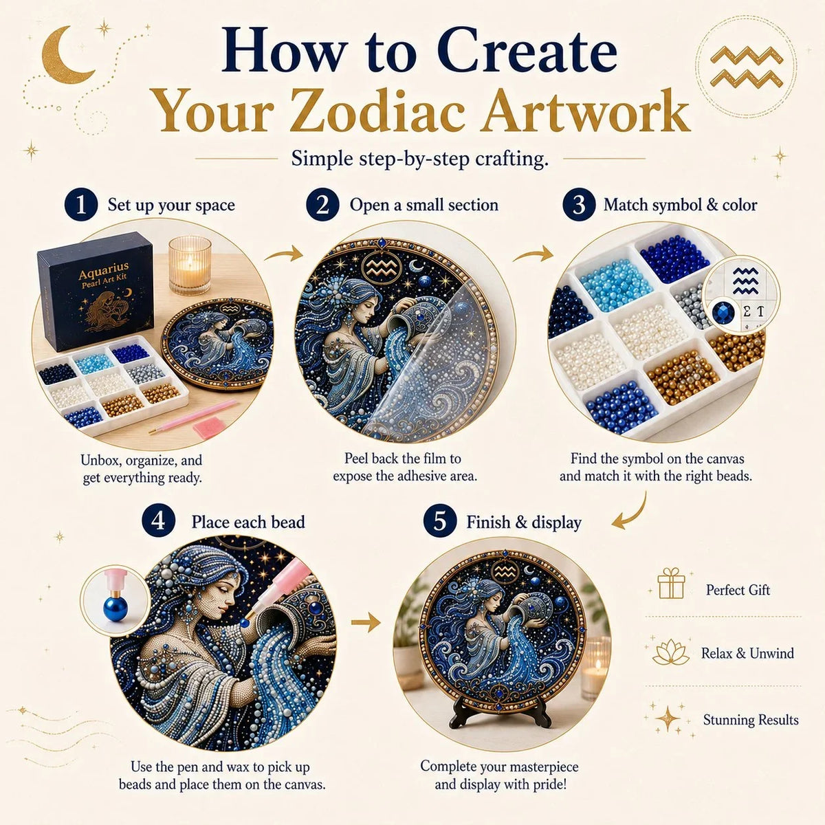 12 Zodiac Signs Pearl Art Craft Kit for Creative DIY Projects