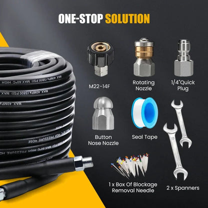 High-Pressure Sewer Jetter Kit with Rotating Nozzle