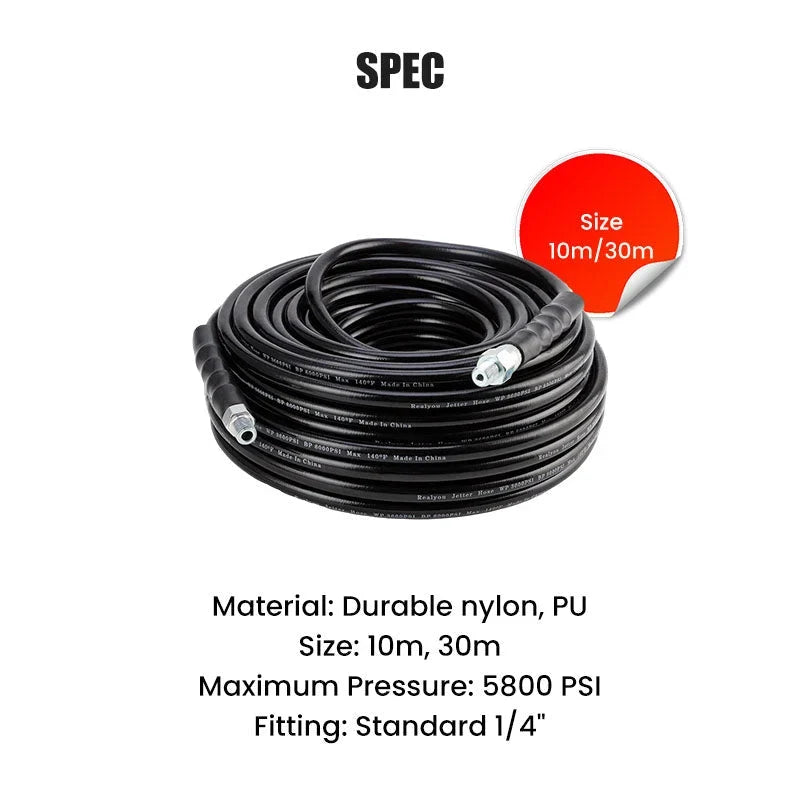 High-Pressure Sewer Jetter Kit with Rotating Nozzle