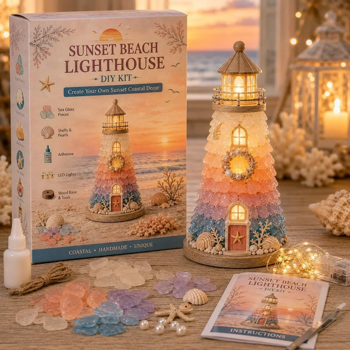 Decorative Beginner-Friendly DIY Lighted Sea Glass-Style Lighthouse